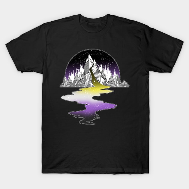 Nonbinary Flag Mountain River T-Shirt by Psitta